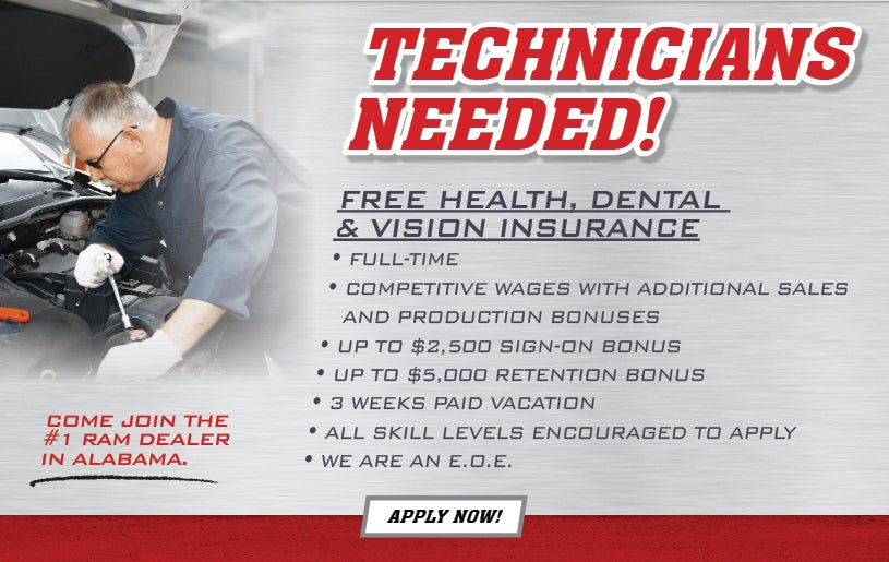 Technicians Needed! Apply Today!